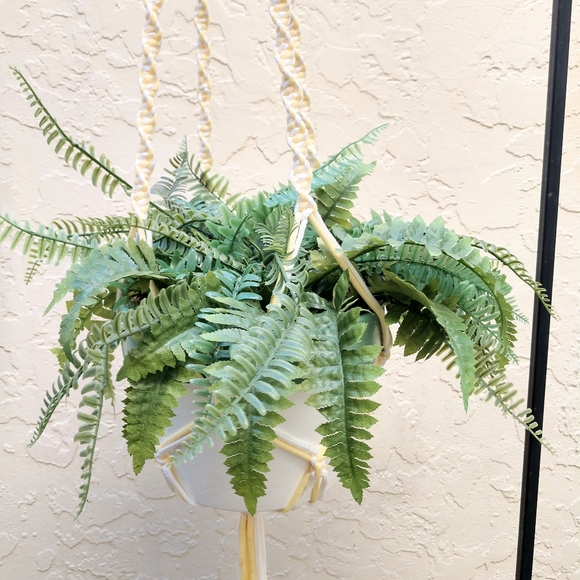 Hand Crafted Macrame Plant Hanger Yellow White Boho Terrarium Necessities - Picture 12 of 16